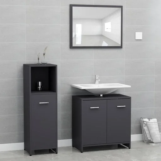 "3-teiliges Badmöbel-Set aus Spanplatte grau image"