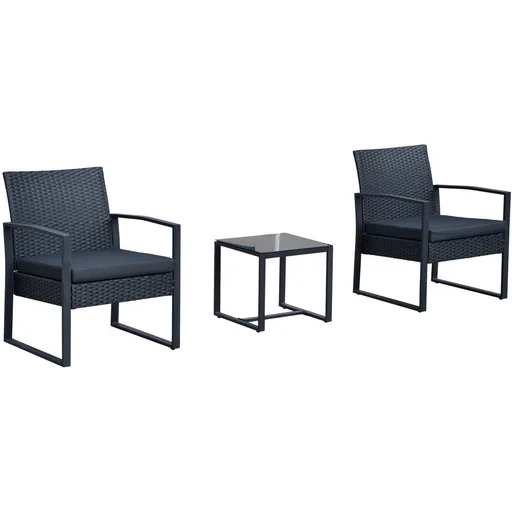 "Sitzgruppe Polyrattan Gartenset 5 tlg, mit Kissen Schwarz image"