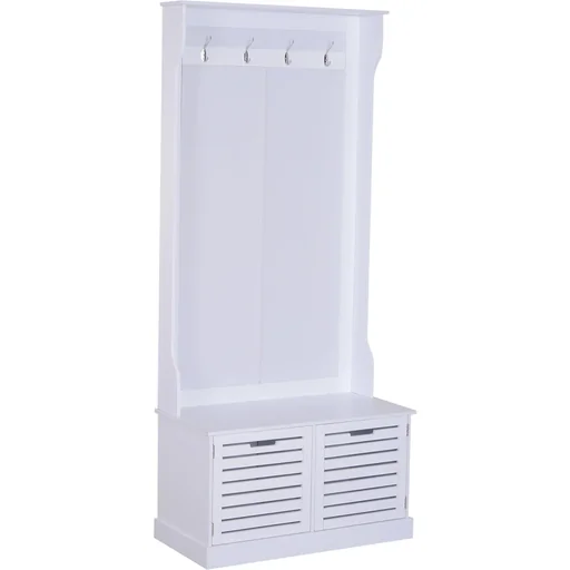 "Garderobe Kleiderständer Garderobenständer mit Sitzbank Kleiderhaken MDF Weiß 80 x 40 x 180 cm image"