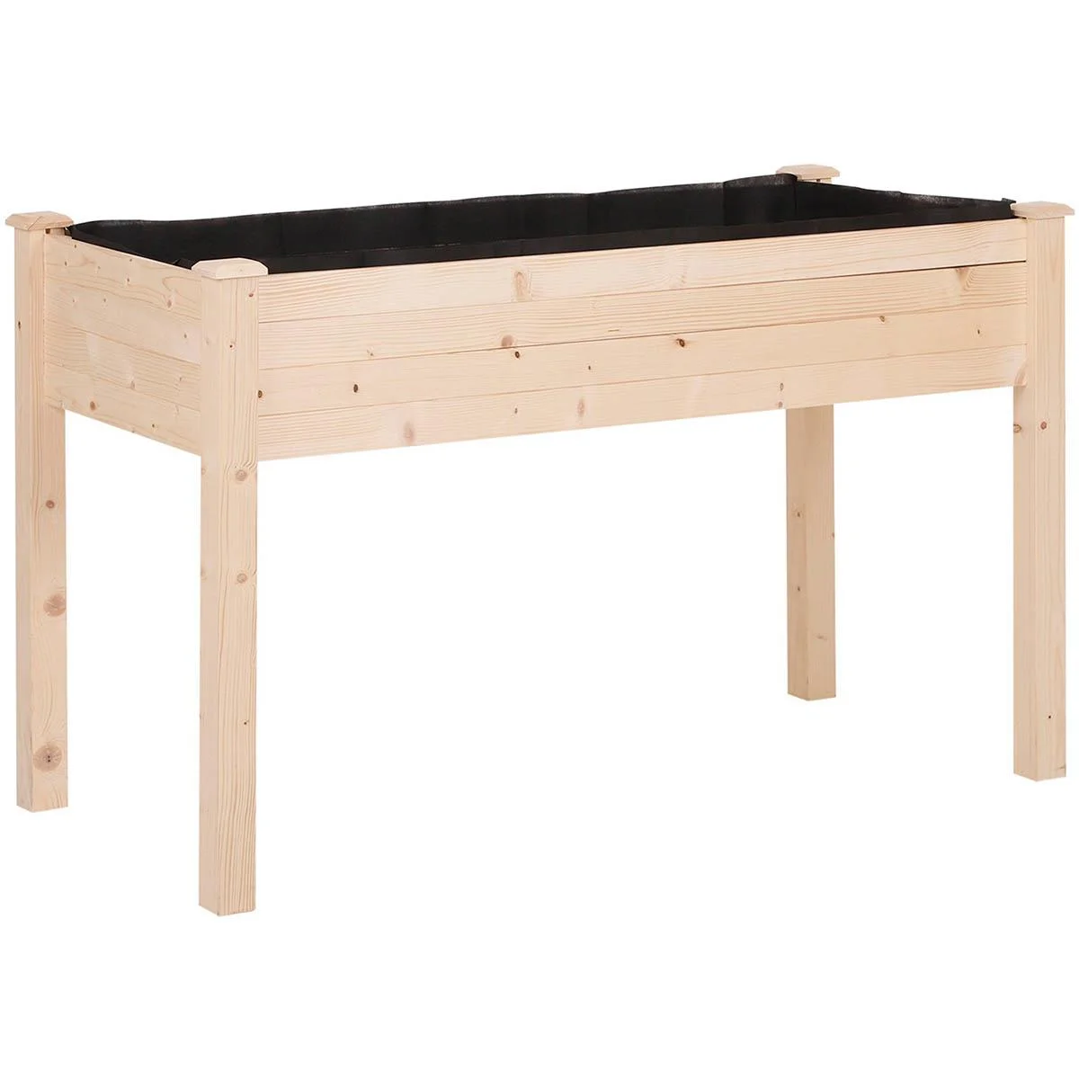 Hochbeet, Pflanzkasten, Blumenkasten, Blumentopf, Kräuterbeet mit Abflusslöchern, Vliesstofftuch, Massivholz Natur 122,5