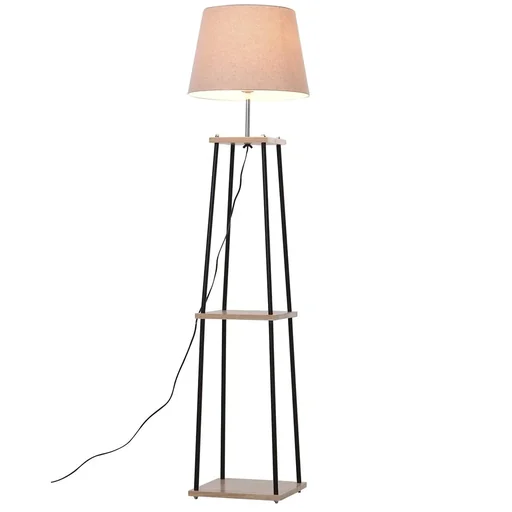 "Stehlampe mit 2 Ablagen natur/schwarz/beige image"