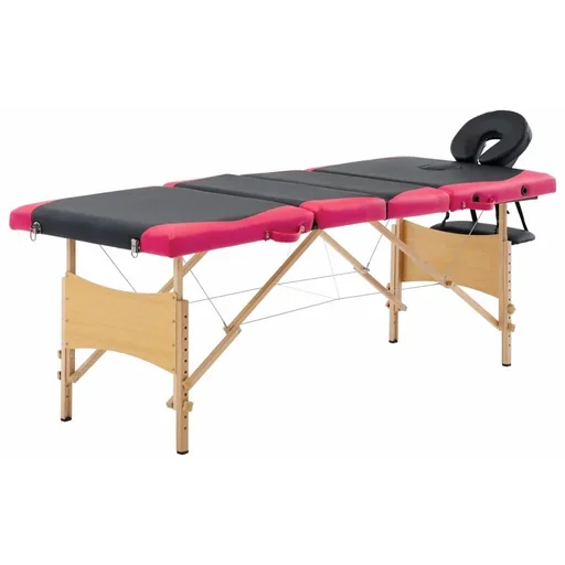 "Klappbarer Massagetisch 4 Zonen Holz schwarz und rosa image"