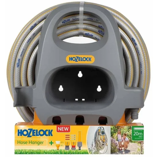 "Wandschlauchhalter mit 20m Gartenschlauch, Kupplung und Gartenspritze image"