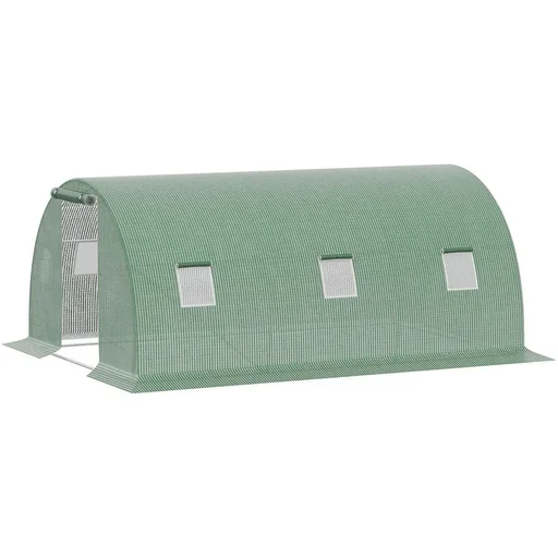 "Foliengewächshaus begehbares Polytunnel 4,5 x 3 m Gewächshaus mit 6 Fenster Treibhaus Frostschutz Stahlrohr Dunkelgrün image"