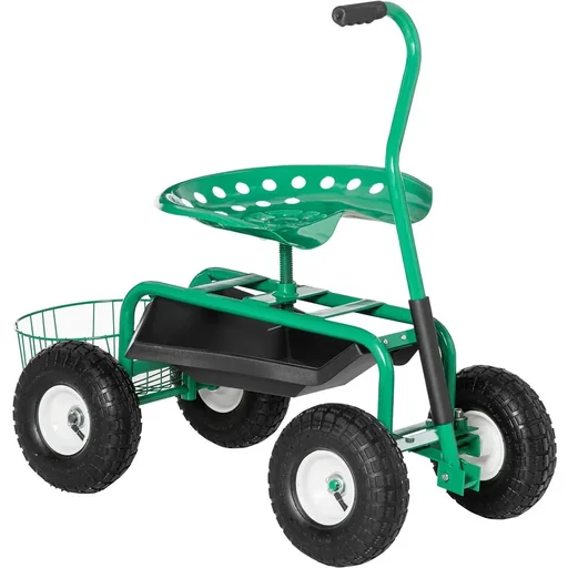 "Gartenwagen mit Rollsitz bis 150 kg mit Ablage Korb für kleine Gartengeräte Werkstattwagen fahrbar Gartensitz Richtung s image"