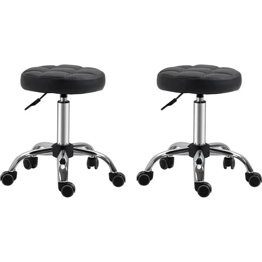 "2er-Set Rollhocker Drehhocker mit Rädern Arbeitshocker höhenverstellbar drehbar Salon Hocker Salonstühle Kunstleder Schw image"