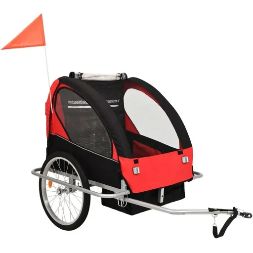 "Kinderfahrradanhänger und Kinderwagen 2-in-1 schwarz und rot image"