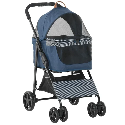 "2-in-1 Hundebuggy Transporttasche Katzenbuggy mit Universal Rad abnehmbar Abdeckung Oxford Dunkelblau+Schwarz 77,5 x 51 image"