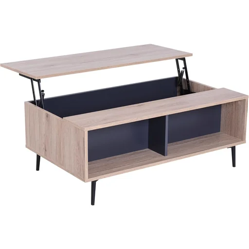 "Beistelltisch Couchtisch Tischplatte höhenverstellbar ausklappbar mit Regal Staufach Holz 100 x 58 x (39,3 52,7) cm image"