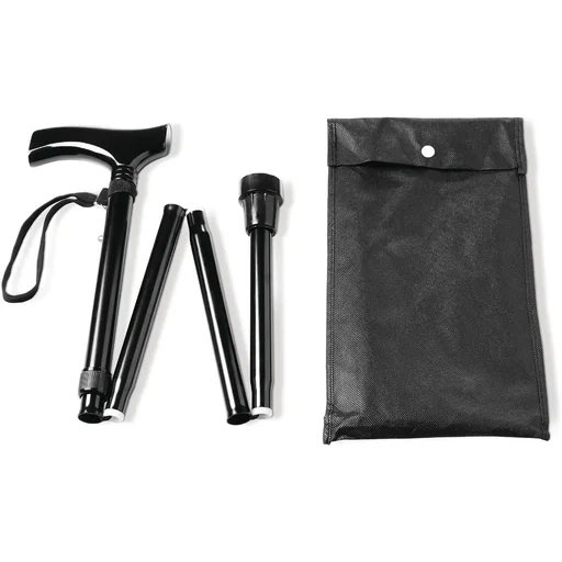 "Klappbarer Gehstock für Senioren, zusammenklappbarer Spazierstock für ältere Menschen, leichtes Aluminium, ergonomischer Holzgriff, verstellbar 82–92 cm, rutschfeste Spitze, Handschlaufe, Tragetasche, Gehhilfe schwarz image"