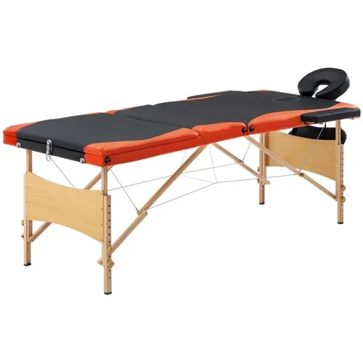 "Klappbarer Massagetisch 3 Zonen Holz schwarz und orange image"