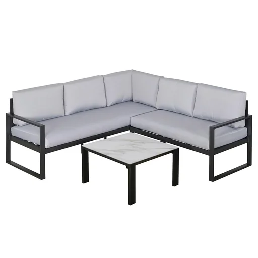"3-tlg. Gartengarnitur Gartenmöbel-Set Gartenset Sitzgruppe mit Couchtisch Sofa mit Kissen Outdoor Aluminium Grau image"