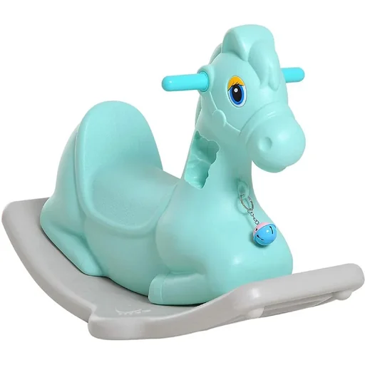 "Schaukelpferd Kinder Schaukeltier Kinderschaukel Reiten mit Glocke Grün L79 x B50 x H39 cm image"