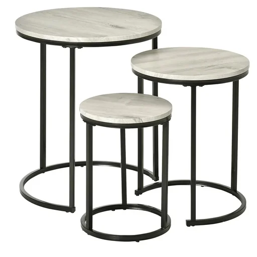 "Beistelltische 3er-Set Satztisch stapelbar Kaffeetisch 3 Größen Industrial Design Metall Schwarz+Grau image"