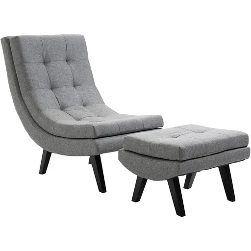 "Sessel mit Fußhocker Relaxliege Chaiselongue Kautschukholzbeine Leinen Grau 65 x 100 x 84 cm image"