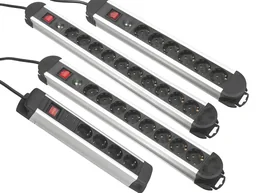 6-fach Aluminium-Steckdosenleiste mit Überspannungsschutz und Schalter