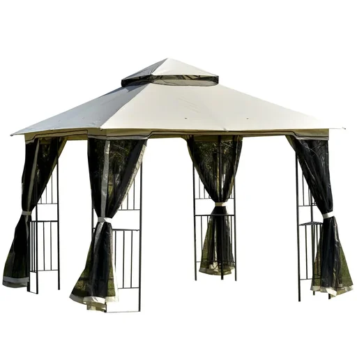 "Gartenpavillon mit Doppeldach Pavillon Gartenzelt Festzelt Partyzelt mit 4 x Seitenwand Metall+Polyester Beige 3 x 3 x 2 image"