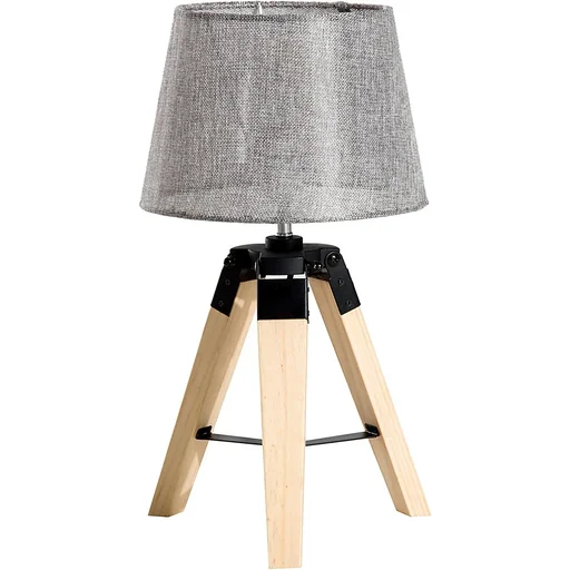 "Tischlampe Dreibein Tischleuchte E27 Leinenoptik Kiefer Grau image"