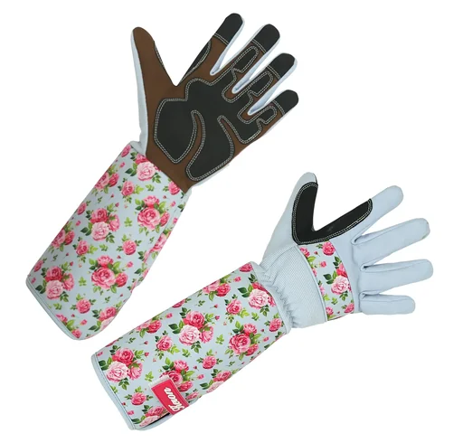 "Rosenhandschuhe für Damen, Gr. 8/M, Rosen-Design, hellblau/pink, 1 Paar image"