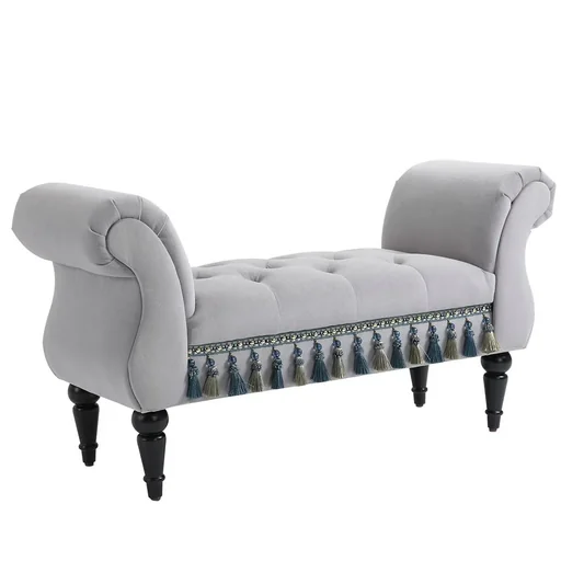 "Luxus Sitzbank Polsterbank Hockerbank Polyester Kautschuk Schaumstoff Grau 117 x 40 x 58 cm image"