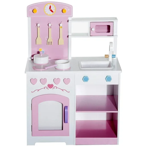 "Kinderküche Spielküche mit Zubehör Hocker Holz Rosa image"