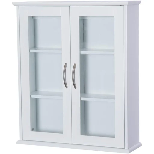 "Wandschrank Hängeschrank Badschrank Mehrzweckschrank Küchenschrank 2 x Glastür Holz Weiß 53,5 x 16 x 62,5 cm image"