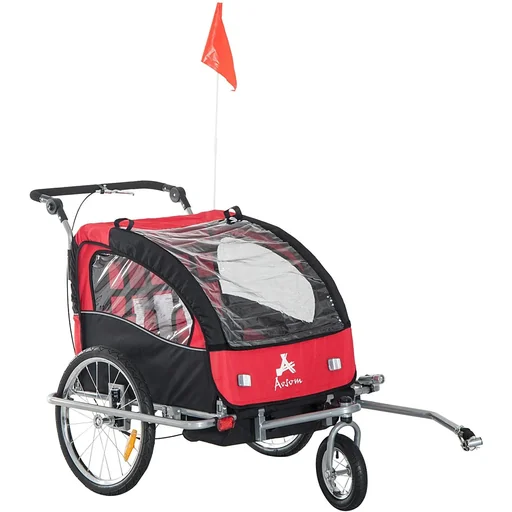 "Fahrradanhänger Kinder Rot-Schwarz 2 in 1 Jogger image"