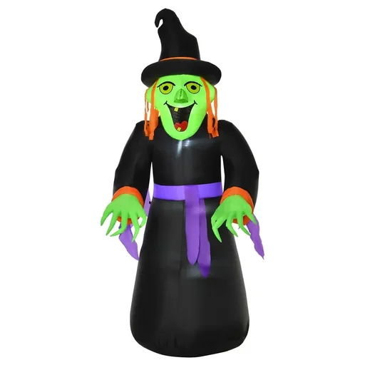 "Aufblasbare Hexen Hexenkessel Figur Luftfigur Halloween Deko mit LED Beleuchtung Polyester Schwarz 100 x 100x 252 cm image"