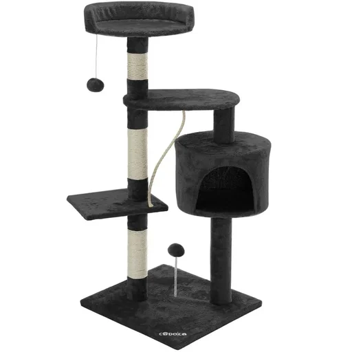 "Codoca Kratzbaum dunkelgrau mit 3 Aussichtsplätzen, 1 Höhle, 2 Spielbällen und einem Seil image"