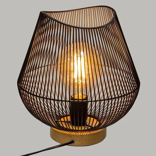 "Tischleuchte mit Holzfuß - 28 cm - Schwarz image"
