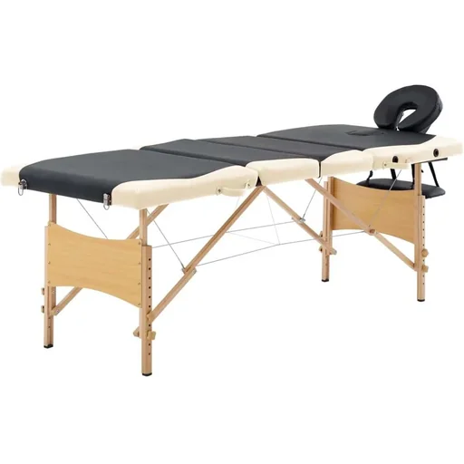 "Klappbarer Massagetisch 4 Zonen Holz schwarz und beige image"