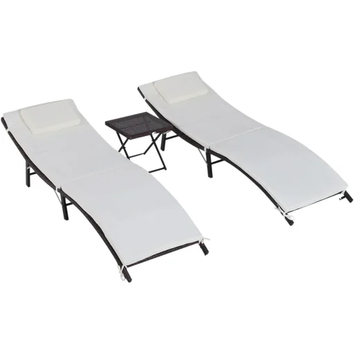 "3er-Set Sonnenliege Gartenliege mit Tisch Gartenmöbel Polyrattan klappbar Braun 196 x 61 x 53 cm image"