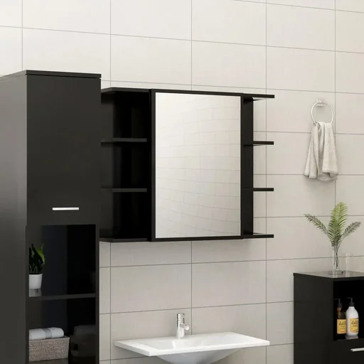 "Badspiegelschrank 80x20,5x64 cm Spanplatte schwarz image"