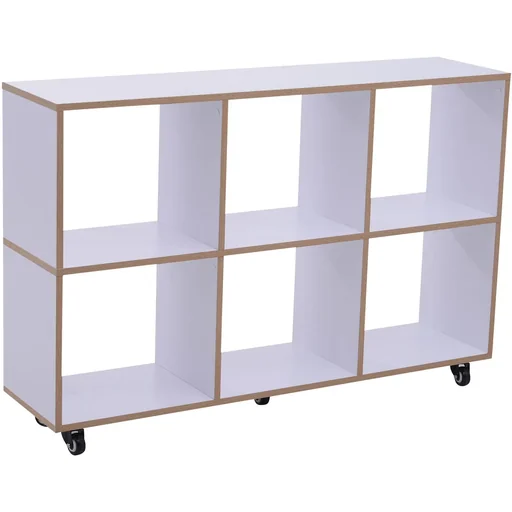 "6 Fächer Rollregal Bücherregal Standregal mit 5 Rollen Holz Weiß 120 x 30 x 80 cm image"