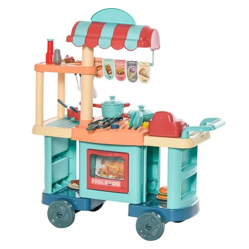 "Kinderküche mit Zubehör 50-Teilige Spielküche Spielzeugküche Kunststoff Blau+Rot+Orange 79,5 x 33 x 90,5 cm image"