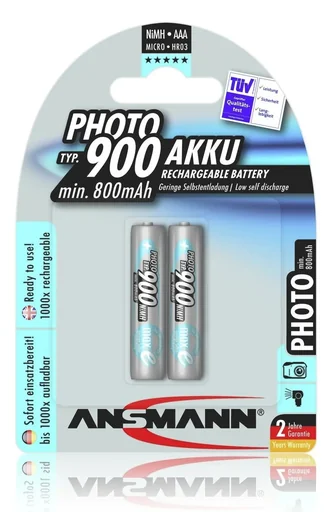 "Photo NiMH Micro (AAA) Akku mit 800 mAh (Typ 900) und maxE Technologie - 2 Stück image"