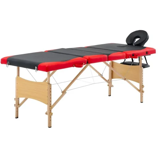 "Klappbarer Massagetisch 4 Zonen Holz schwarz und rot image"