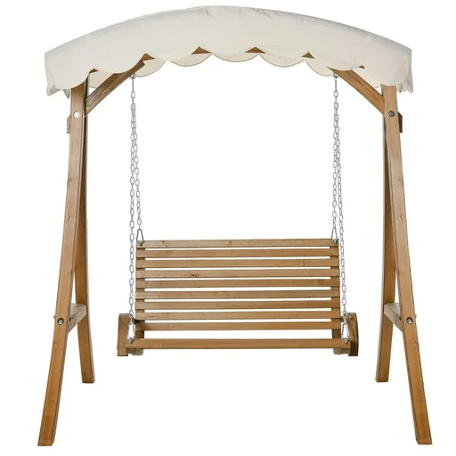 "Hollywoodschaukel, 2-Sitzer Gartenschaukel, Schaukelbank mit Sonnendach, Kiefernholz, Cremeweiß, 170 x 135 x 170 cm image"