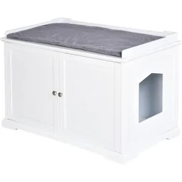 2in1 Katzentoilette mit Schublade und Deckel Weiß+Grau