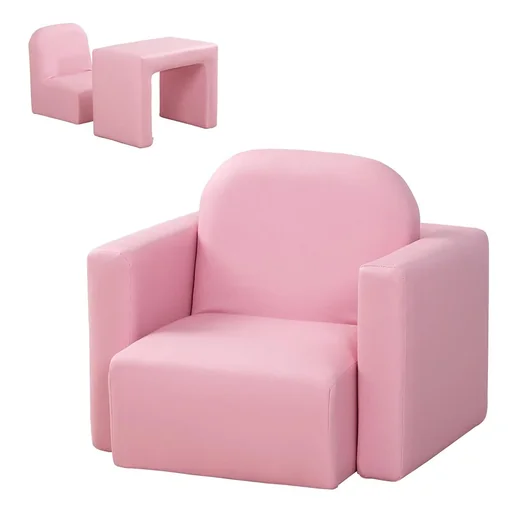 "2 in 1 Kindersofa Tisch und Stuhl Rosa image"