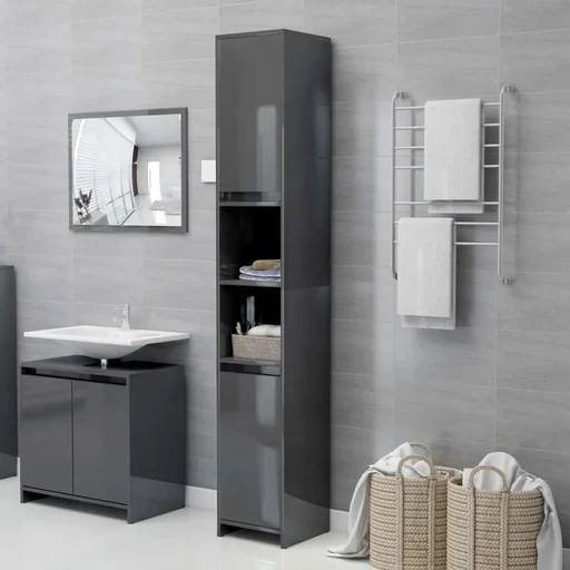 "Badschrank 30x30x183,5 cm Spanplatte Hochglanz grau image"