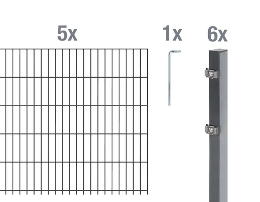 "Doppelstabmattenzaun Komplettset, anthrazit, Höhe 160 cm, Länge 10 m image"