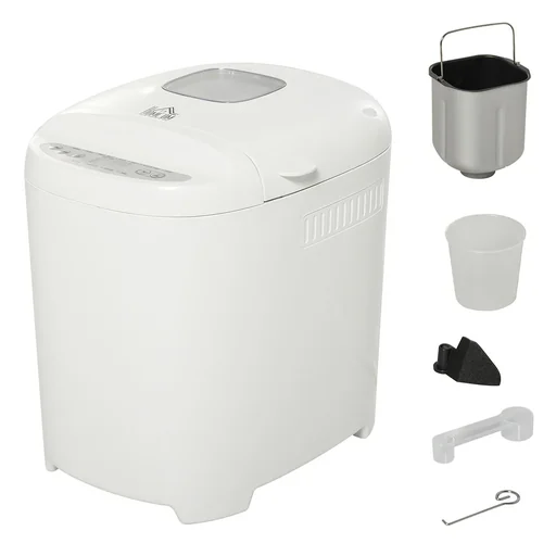 "Brotbackautomat mit 11 Backprogrammen 3 Backfarben und 2 Brotgrößen 500W Edelstahl Weiß 29,6 x 23,3 x 29,2H cm image"