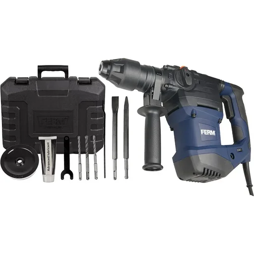 "HDM1037 Bohrhammer 1500W - Seiten-Handgriff - 4 Funktionen - Inkl. 3 SDS Plus Bohrköpfer und 2 SDS Plus Werkzeugköpfen m image"