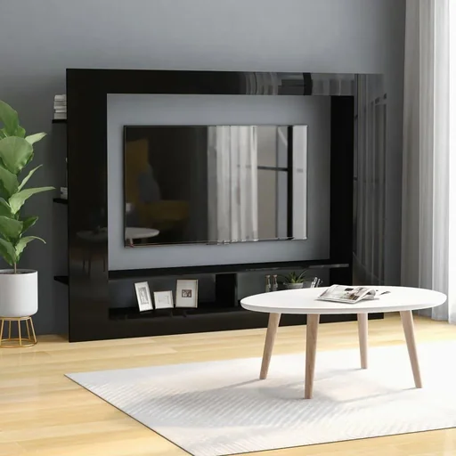 "TV-Schrank 152x22x113 cm Hochglanz schwarz image"