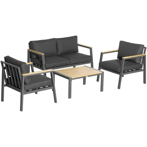 "4-teiliges Gartenmöbel-Set inkl. Sofa, Gartenstühle und Beistelltisch Aluminium schwarz image"