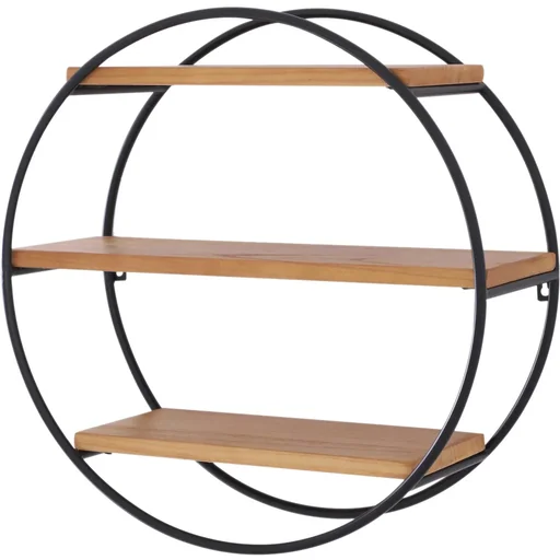 "Wandregal Bücherregal Metallregal Hängeregal Dekoregal rund 3 Etage Metall + Holz Schwarz + Natur ?50 x 19cm image"