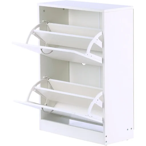 "Schuhschrank Schuhkipper mit 2 Klappen 10 12 Paar Spannplatte Weiß 60 x 24 x 80 cm image"