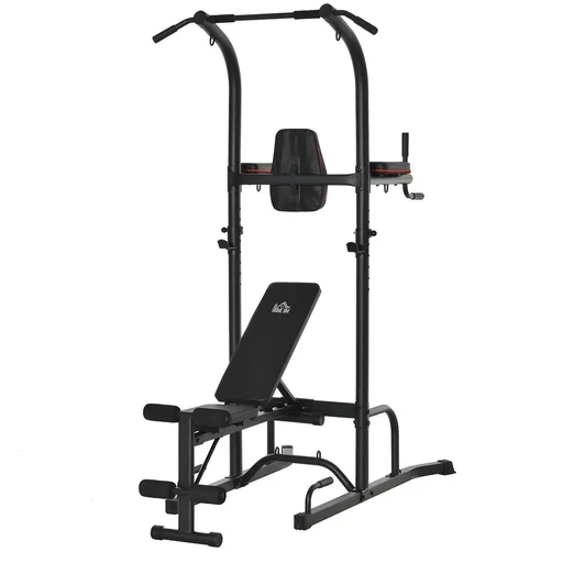 "Kraftstation mit Klimmzugstange multifunktionale Dip-Station Trainings-Gerät für Zuhause Fitness Stahl Schwarz 187 x 110 image"