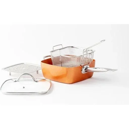 "Mehrzweckpfanne - Fritteuse / Fritteusenkorb - Antihaftbeschichtung - Marmorbeschichtung - Orange image"